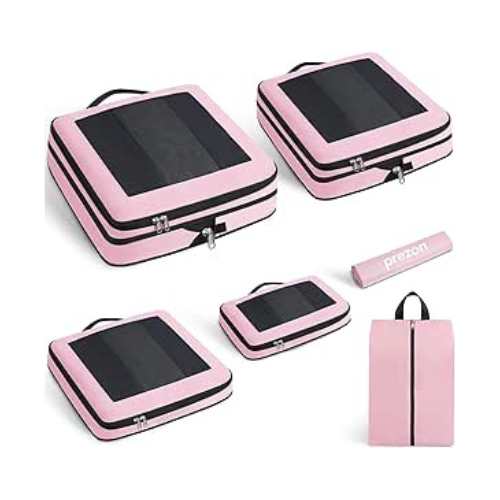 Prezon ensemble de 6 cubes de rangement compressibles et visibles, idéal pour bagage cabine avec sac à linge et sac à chaussures offerts
