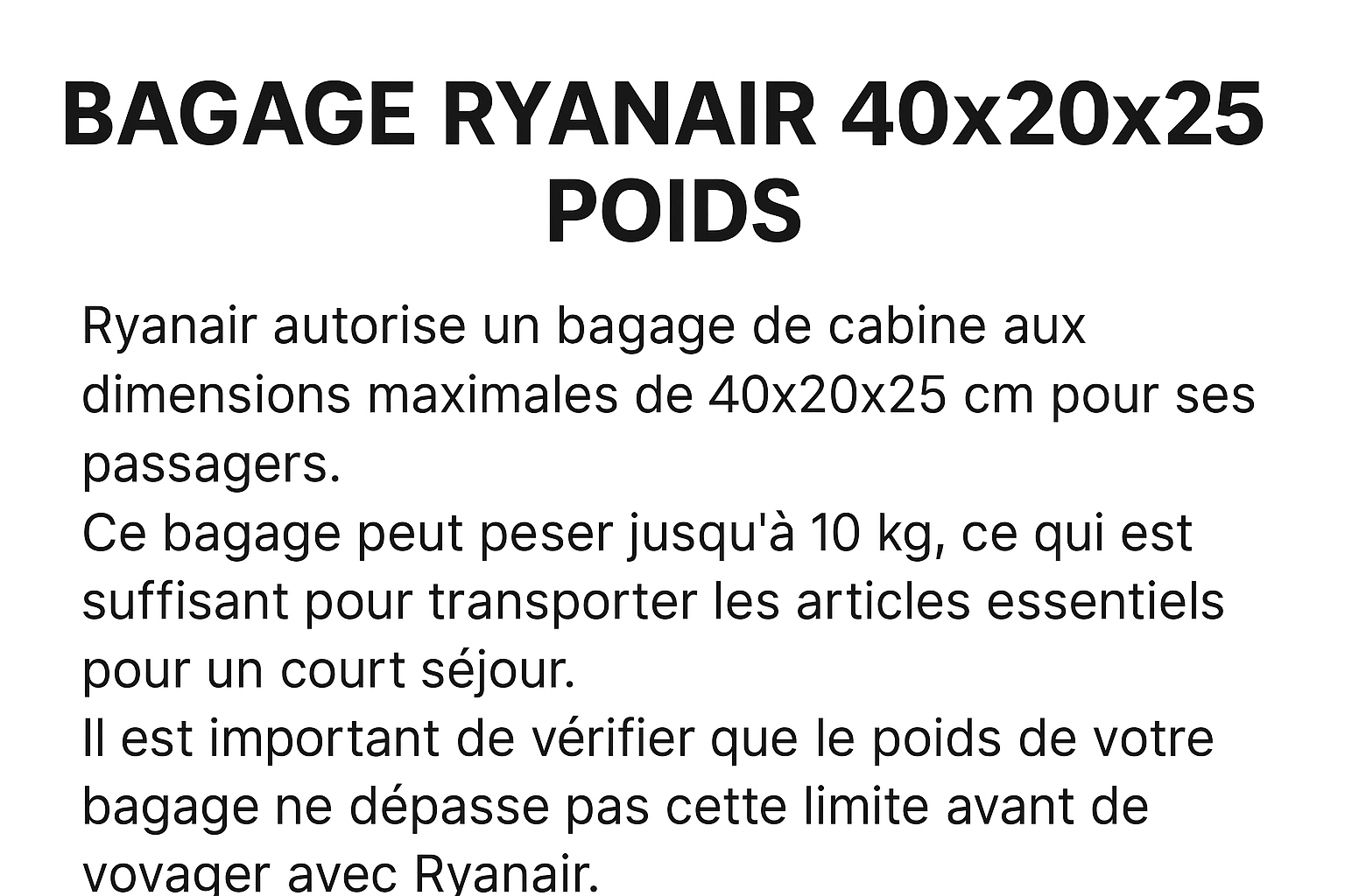 Bagage Ryanair 40x20x25 : le sac gratuit à emporter en cabine