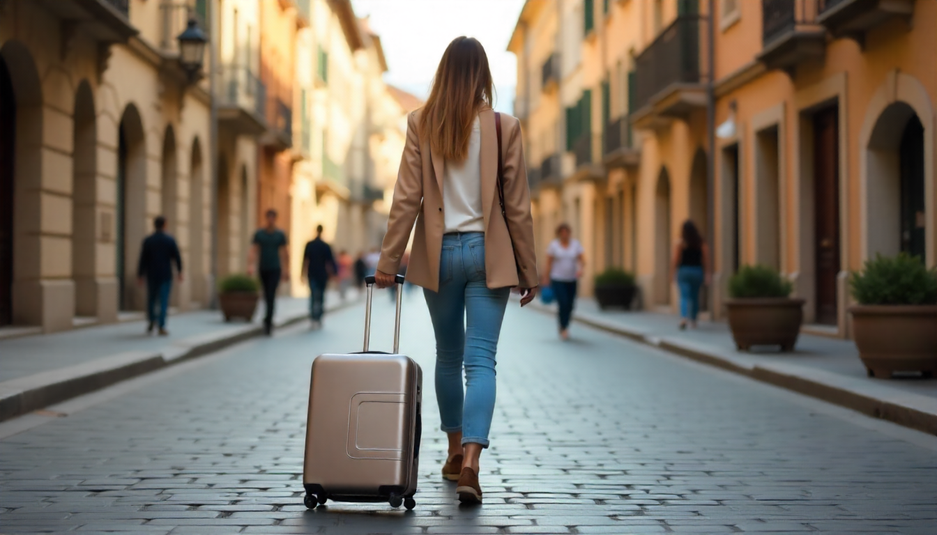 Voyageur avec bagage cabine