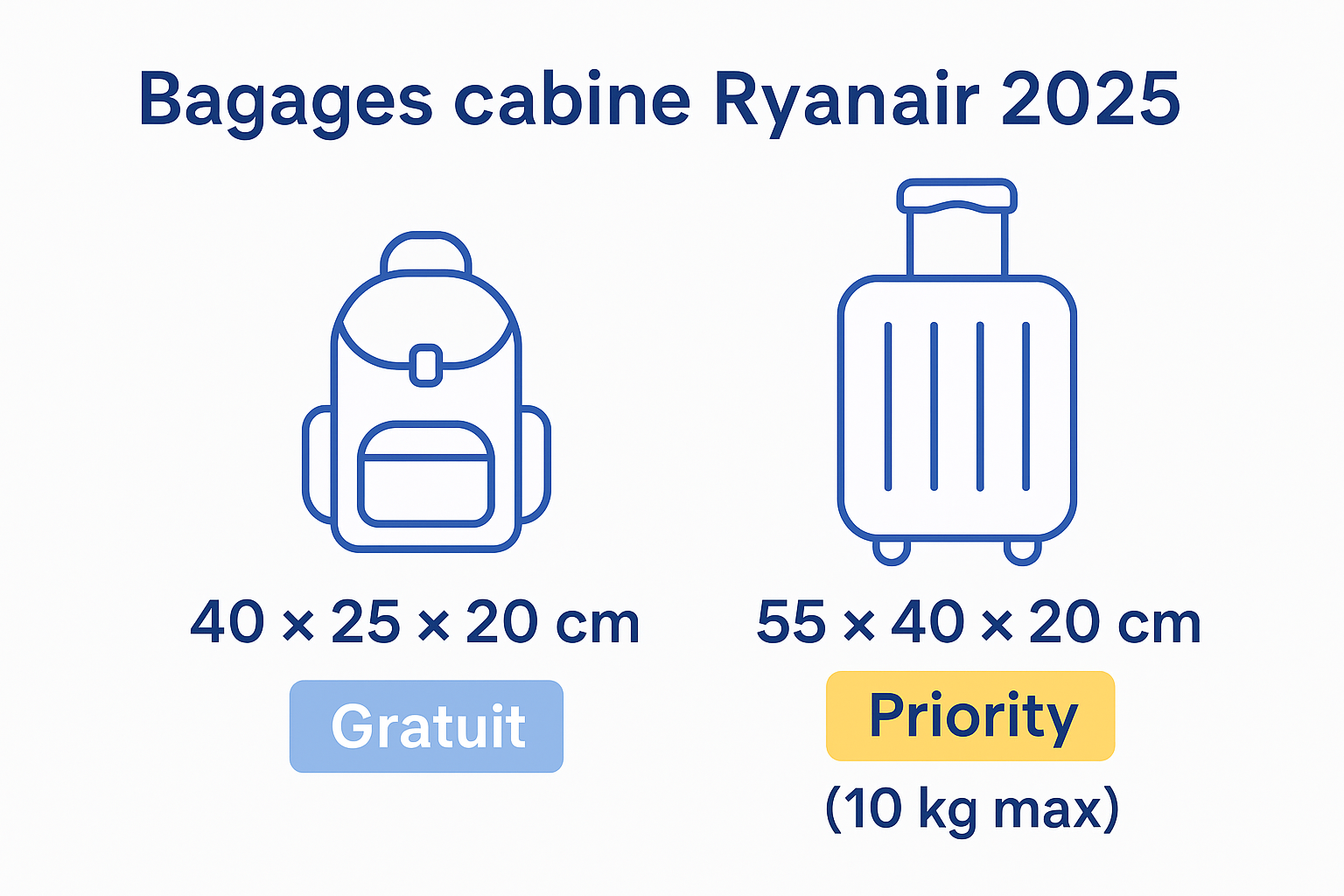 Taille et dimensions officielles du bagage cabine Ryanair