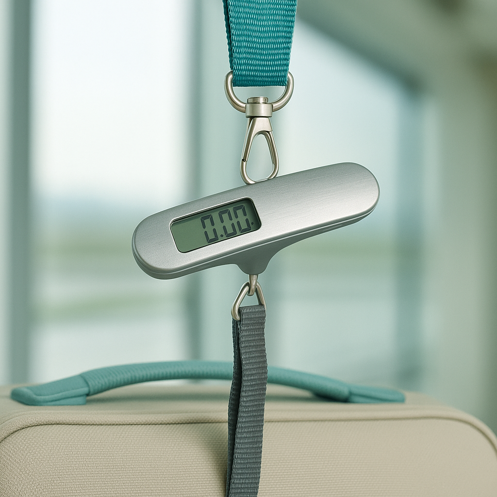 Balance de voyage accrochée à un bagage cabine