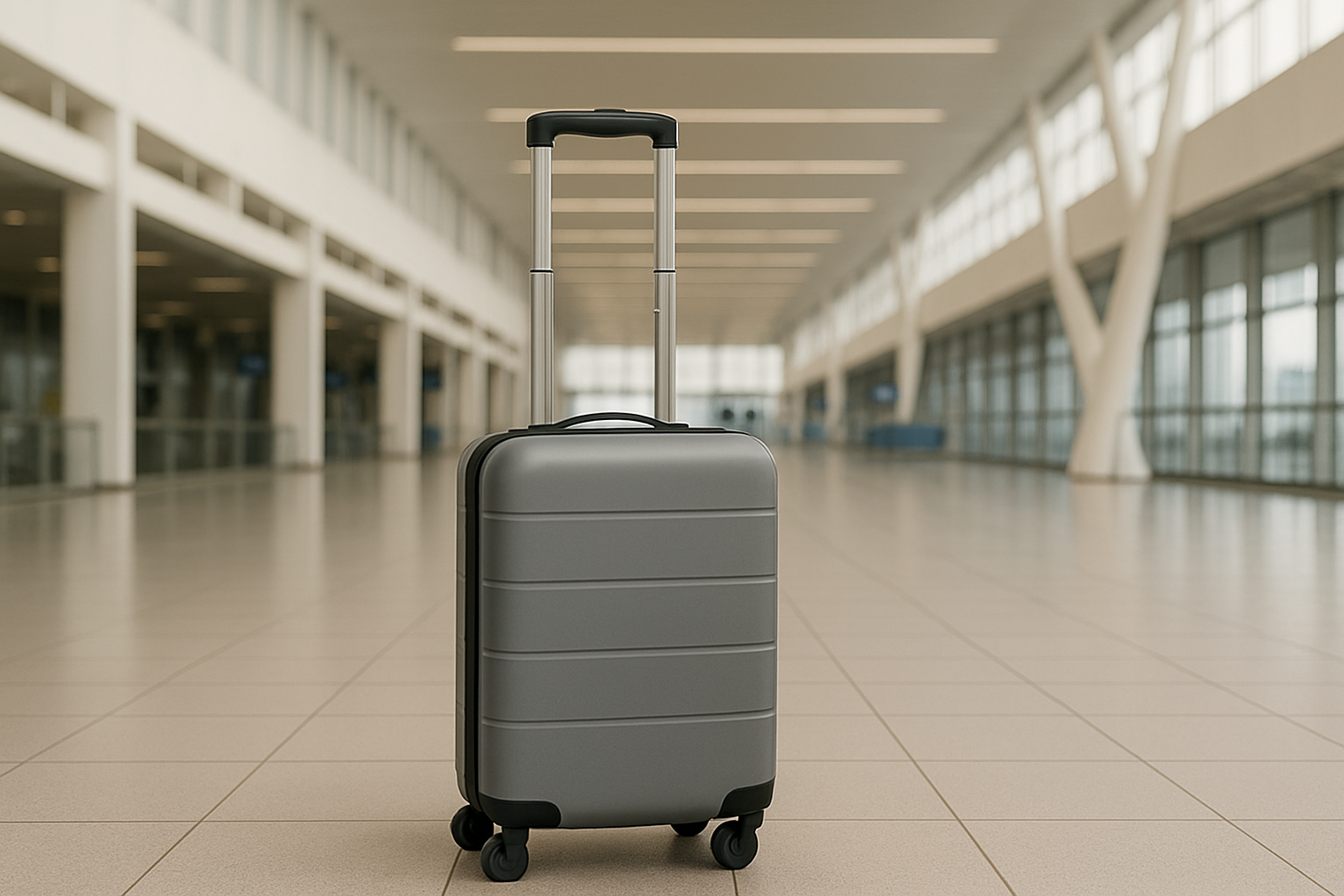 Valise cabine légère minimaliste dans un terminal moderne