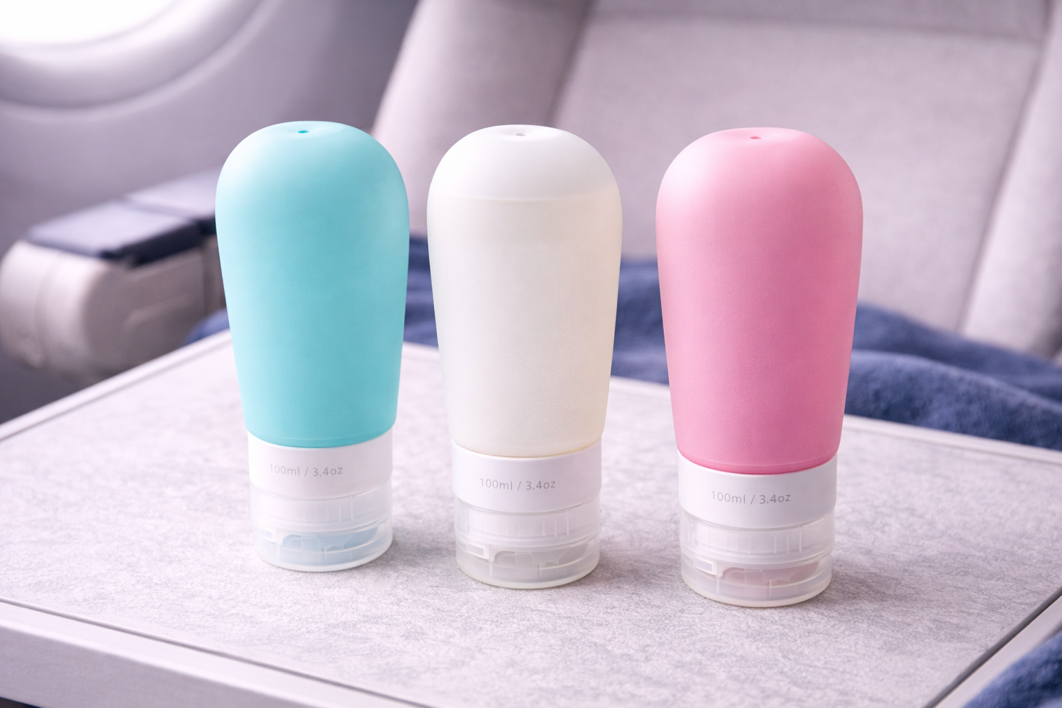 Flacons 100 ml en silicone souple pour avion