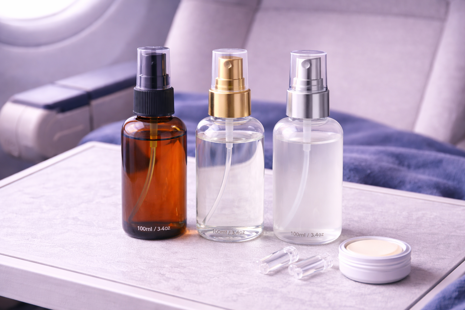 Flacons 100 ml en verre pour voyage avion