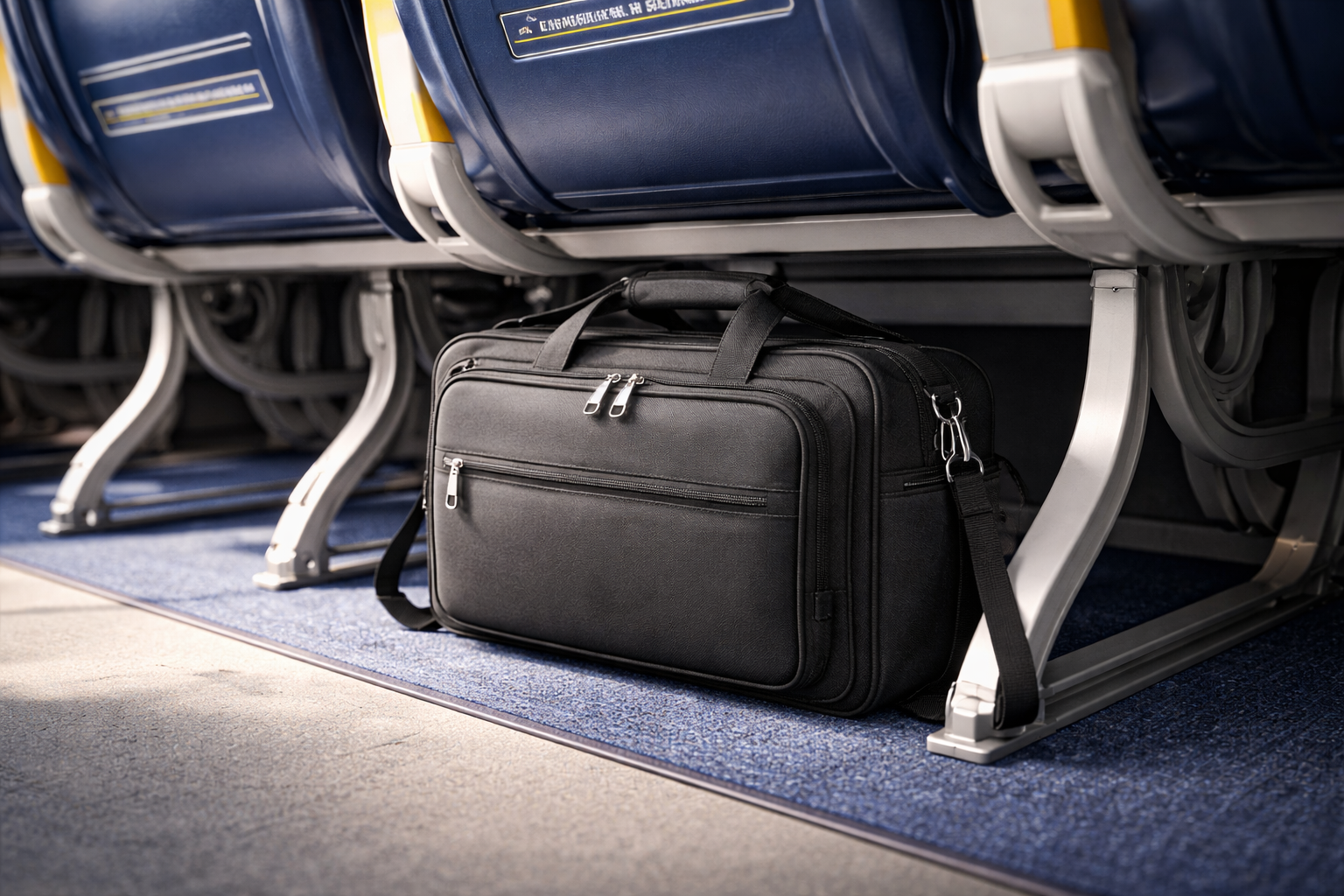 Sac 40×20×25 Ryanair placé sous le siège en cabine avion