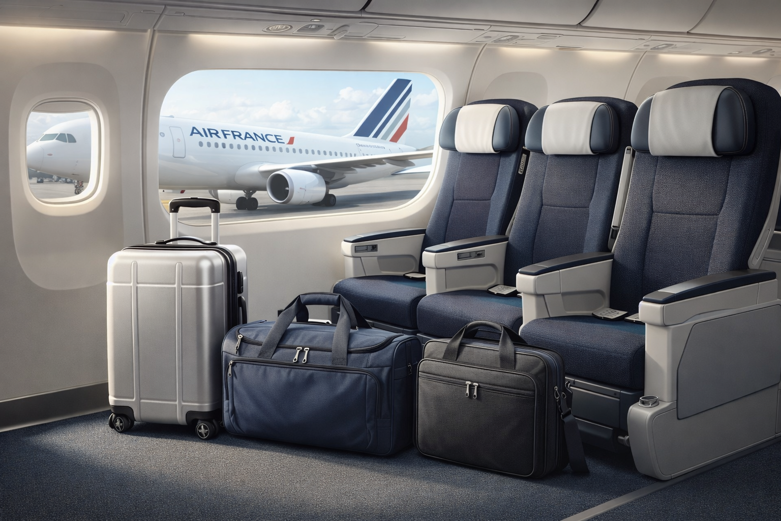 Bagage cabine Air France 2026 avec valises et sacs conformes aux dimensions officielles