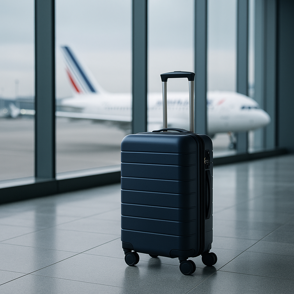 Bagage cabine Air France 55×35×25 – dimensions officielles 2026, valise premium en terminal d’aéroport