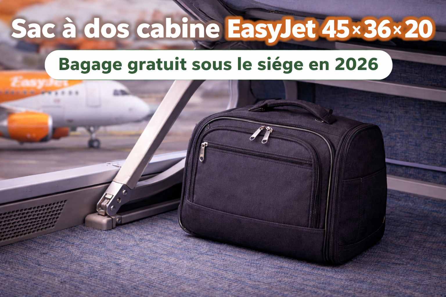 Sac à dos cabine EasyJet 45×36×20 placé sous le siège avion en 2026