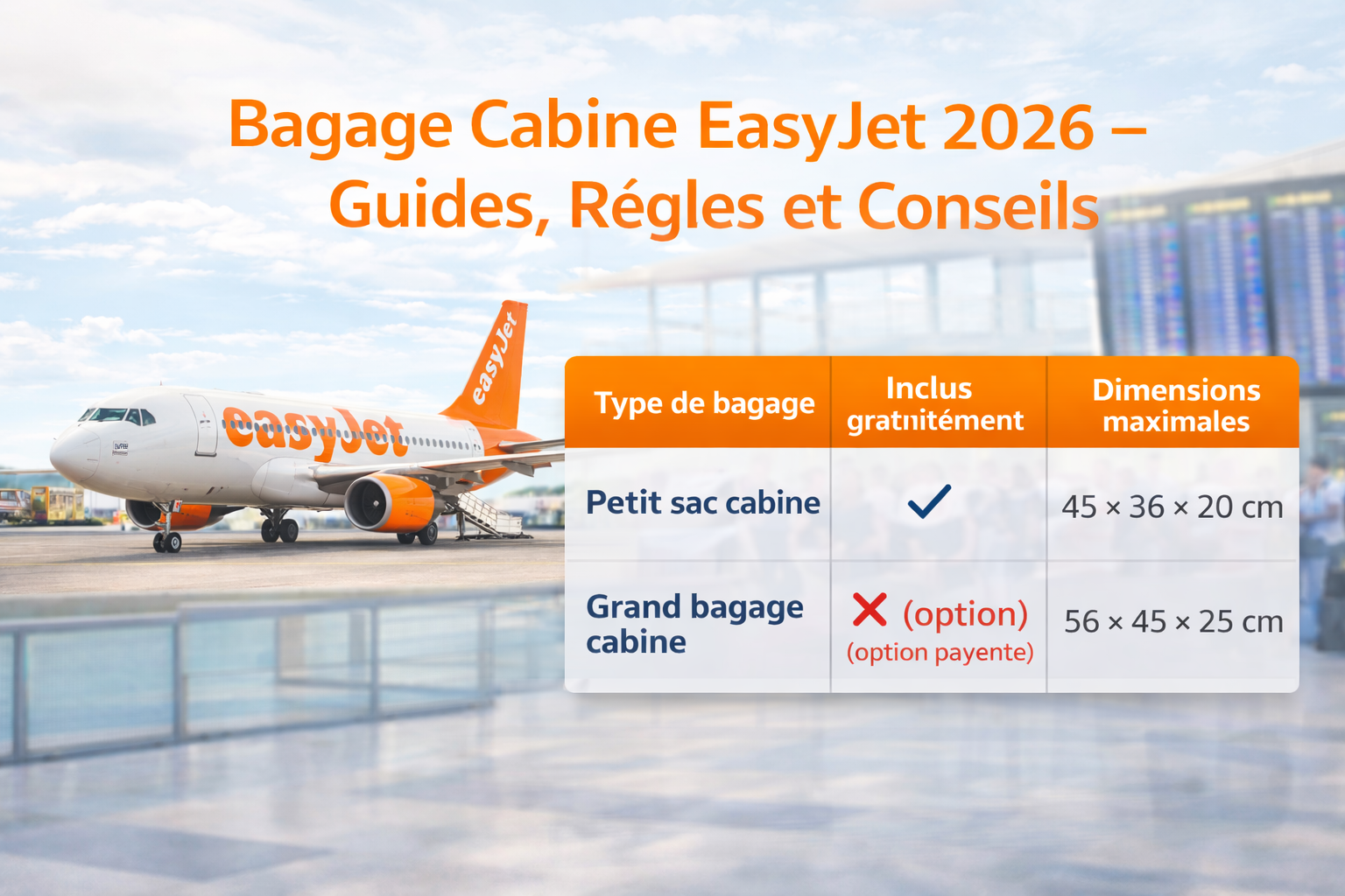 Bagage cabine EasyJet 2026 règles dimensions et conseils pour éviter les frais