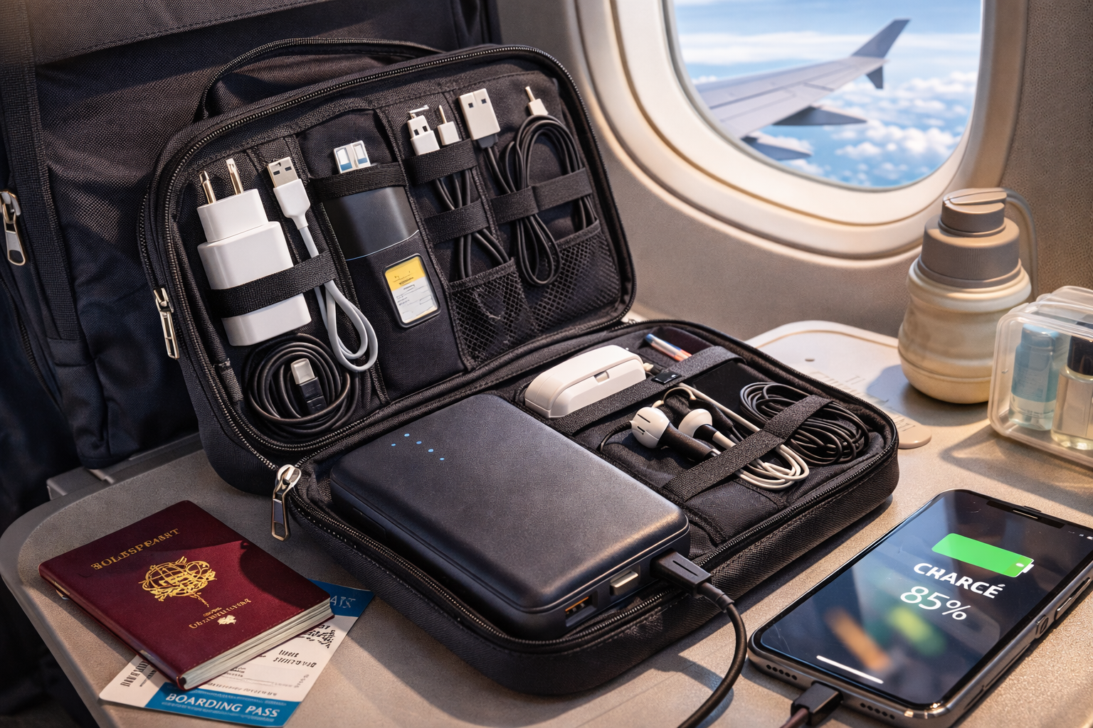 organisateur cables voyage avion