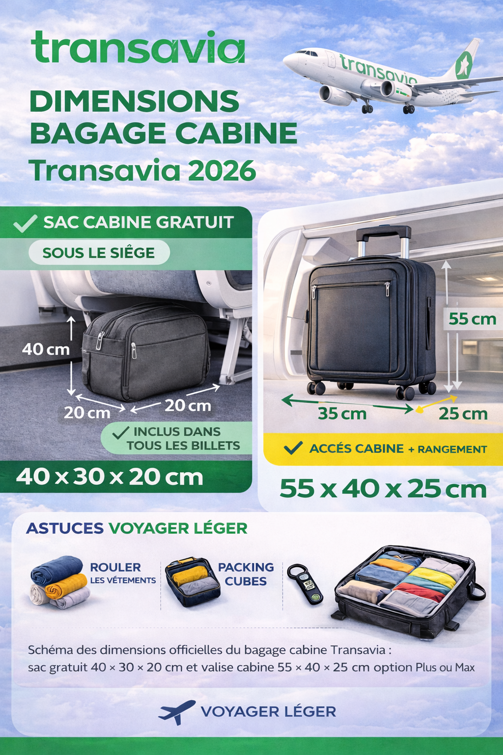 dimensions bagage cabine transavia