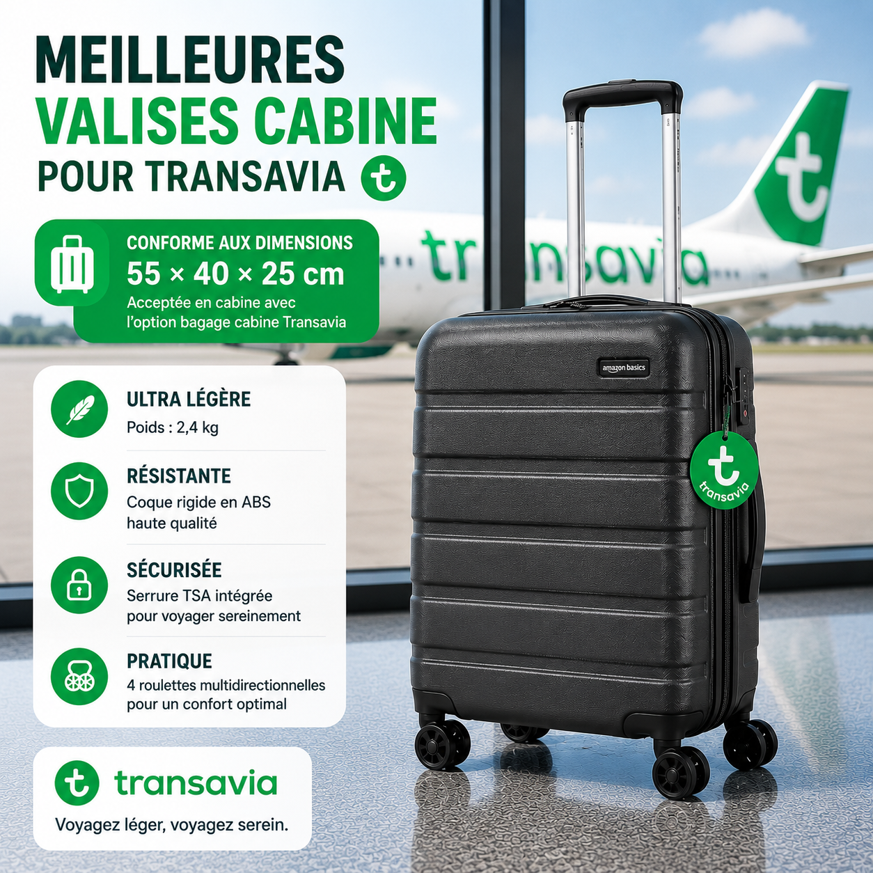 Amazon Basics Hardside valise cabine Transavia