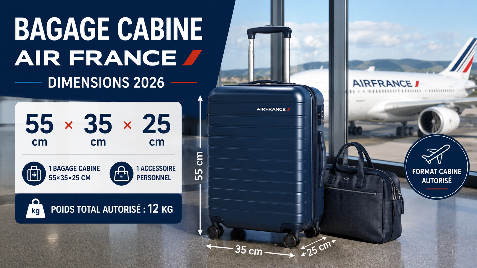 Bagage cabine Air France 2026 dimensions 55 x 35 x 25 cm