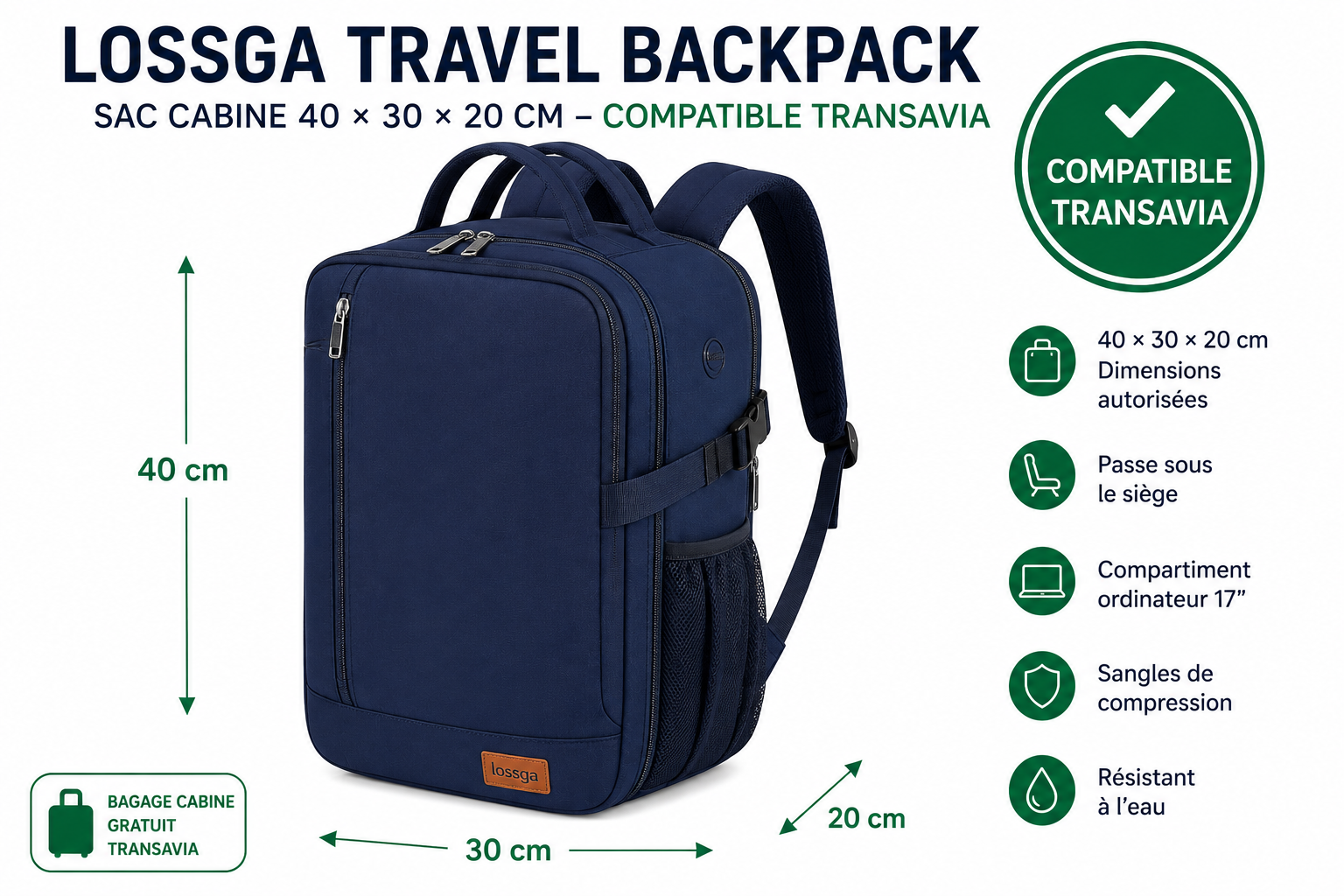 Lossga Travel Backpack compatible Transavia