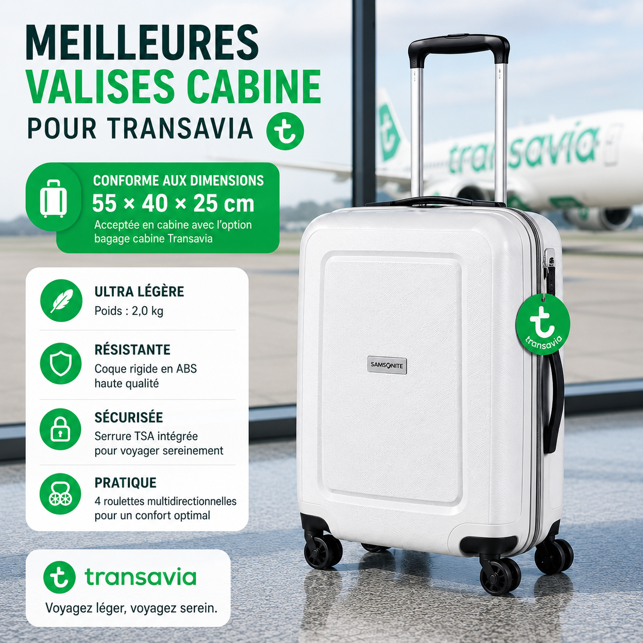Samsonite S'Cure Cabin valise cabine compatible Transavia