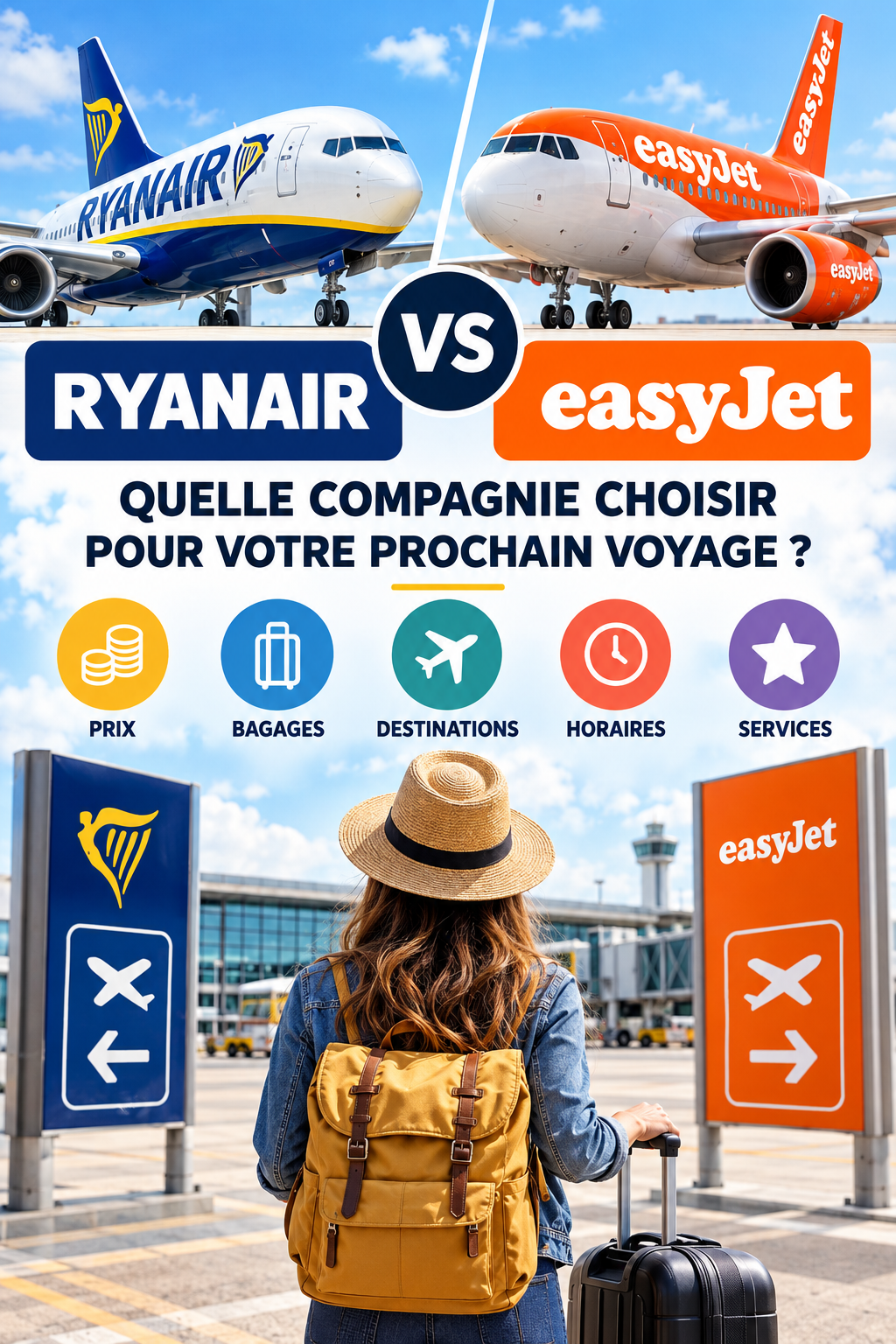 Ryanair vs EasyJet 2026 : comparatif des prix, bagages cabine, options et services des deux compagnies